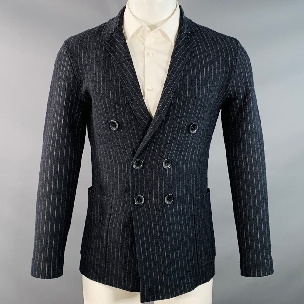 EMPORIO ARMANI Regular Charcoal Grey Double Breasted Notch Lapel Sport Coat